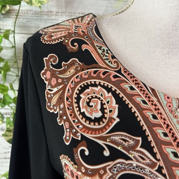 JM Collection DRess size Medium black Brown Paisley Straight Sheath Stretch Knee - Picture 9 of 16